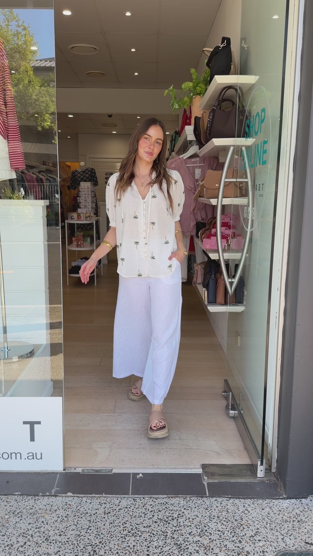 HALLIE BLOUSE - EMBROIDERY PALM PRINT