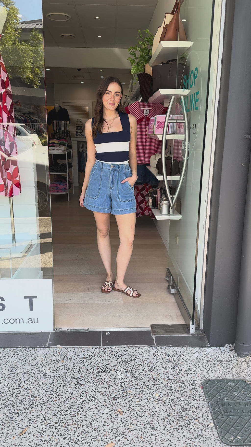 ARIEL FITTED TANK - NAVY STRIPE