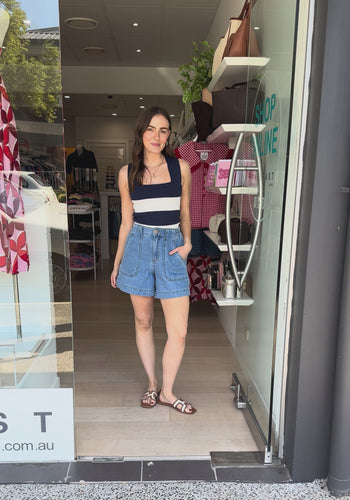 ARIEL FITTED TANK - NAVY STRIPE