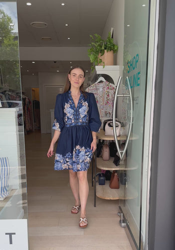 SHARNI MINI DRESS - NAVY PRINT