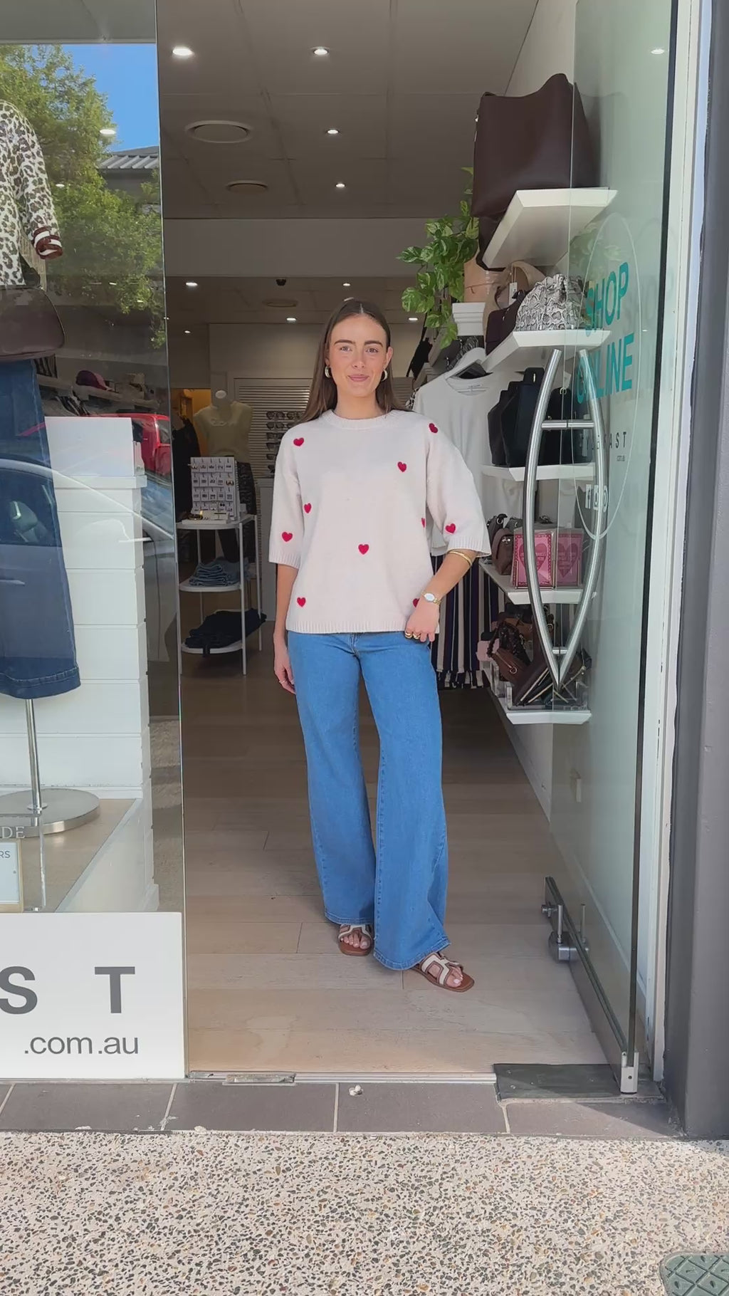 LOTTIE EMBROIDERED HEART KNIT - BEIGE