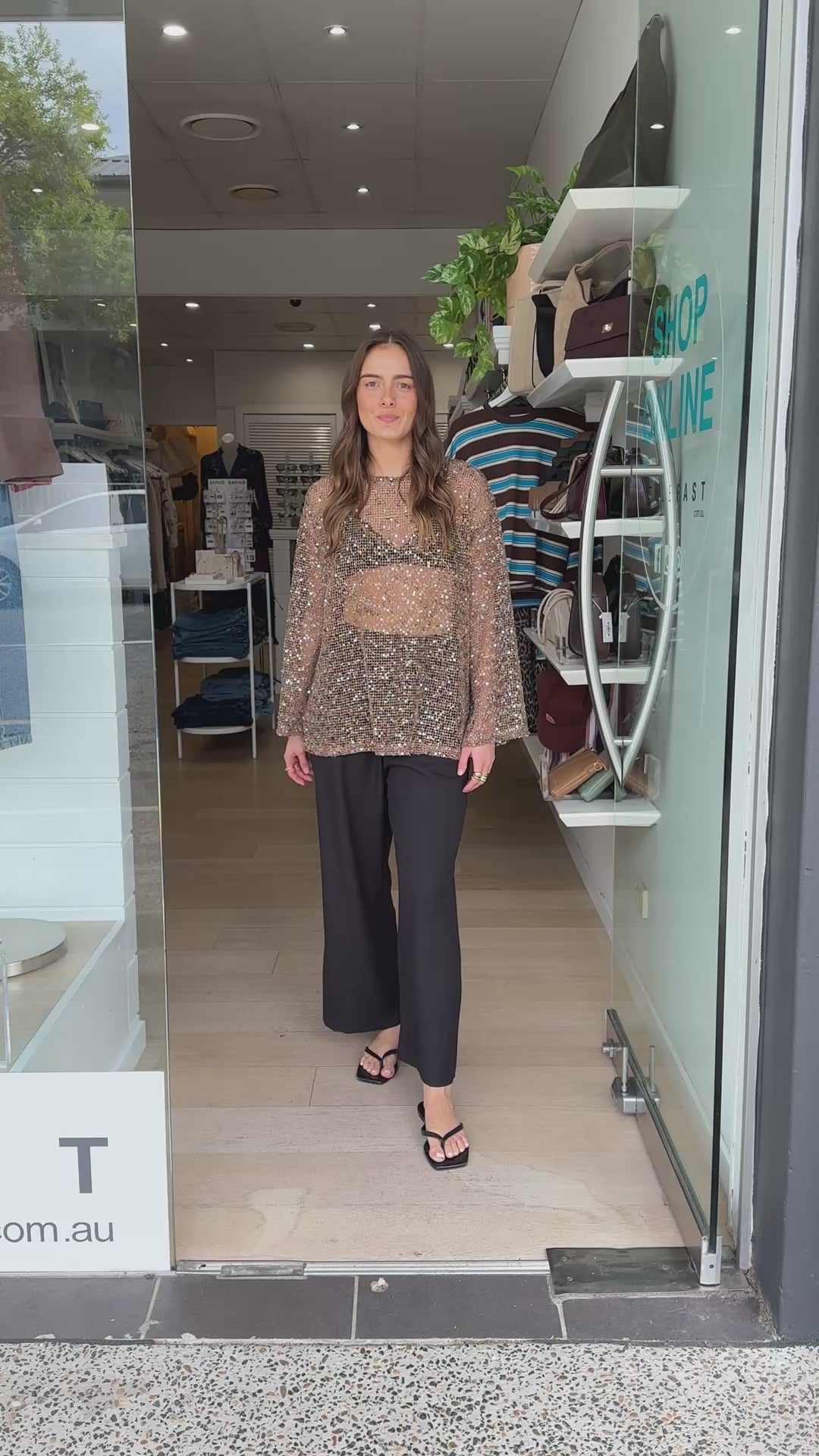 JADE SEQUIN LONG SLEEVE  - MOCHA