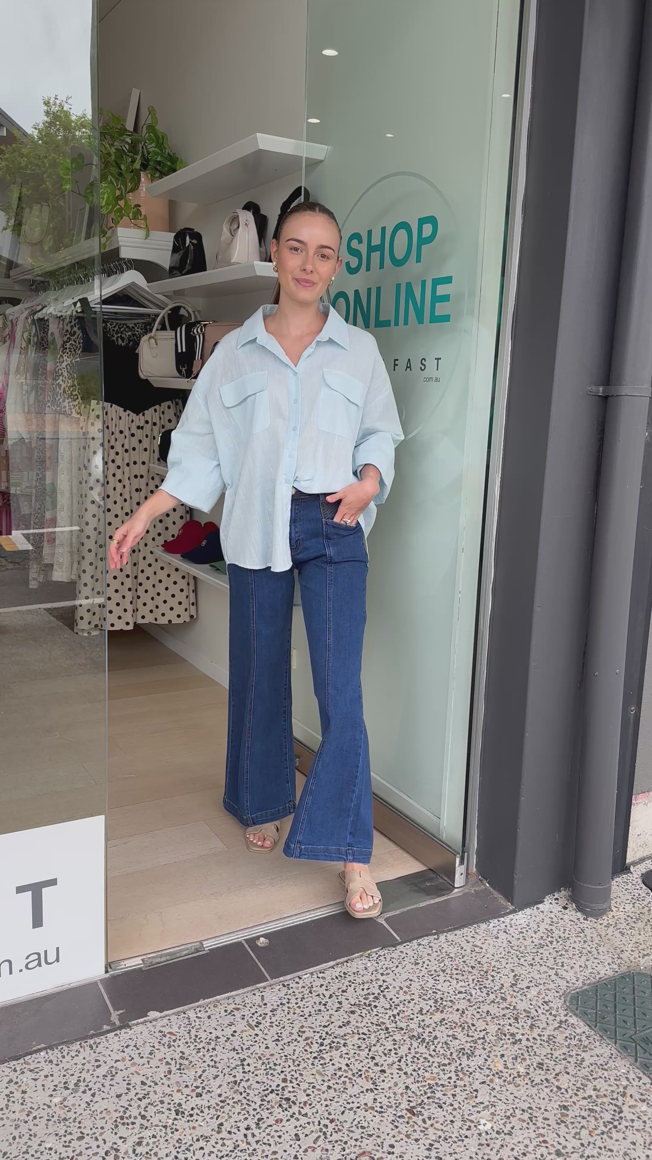 AUBREY OVERSIZED BUTTON THROUGH SHIRT - BABY BLUE