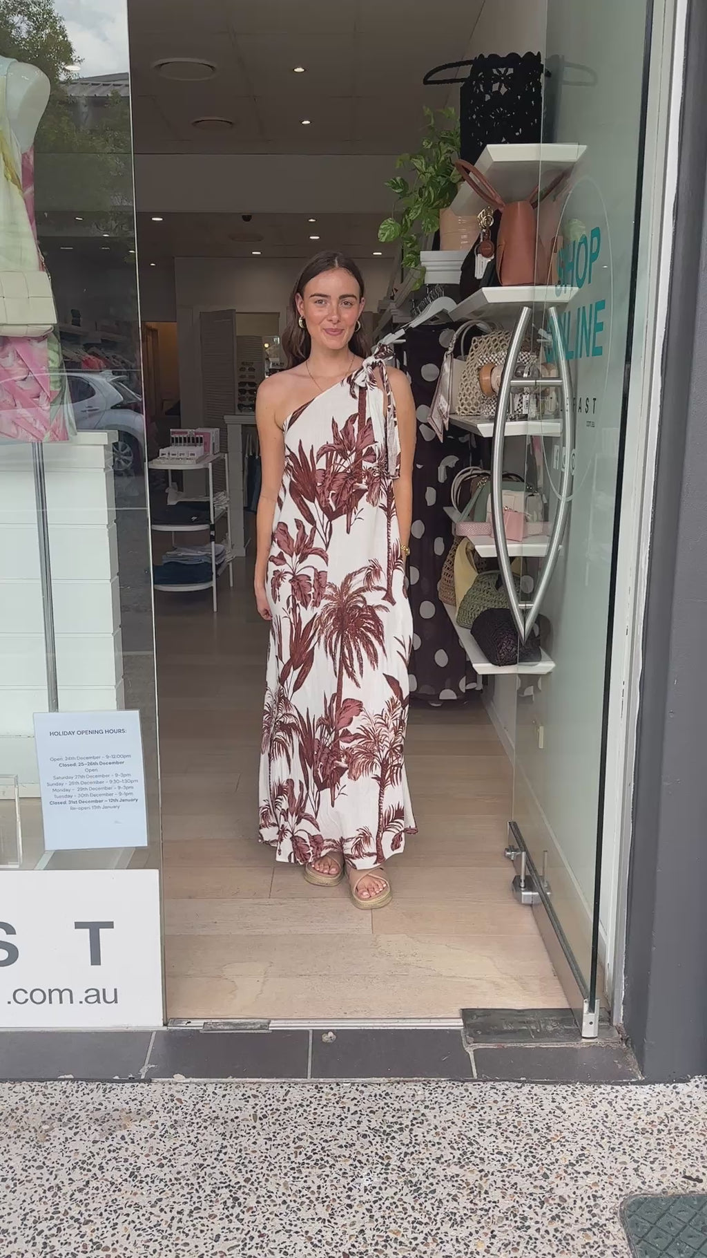 ELVA ONE SHOULDER MAXI DRESS - CHOCOLATE PALM