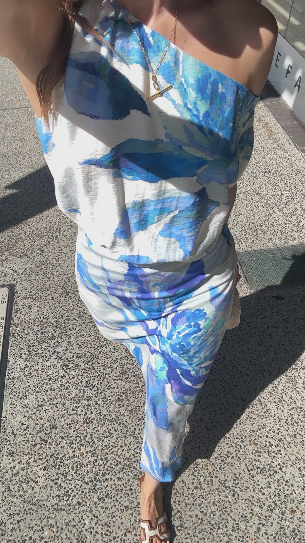 CASSIA OFF THE SHOULDER MIDI DRESS - BLUE PRINT