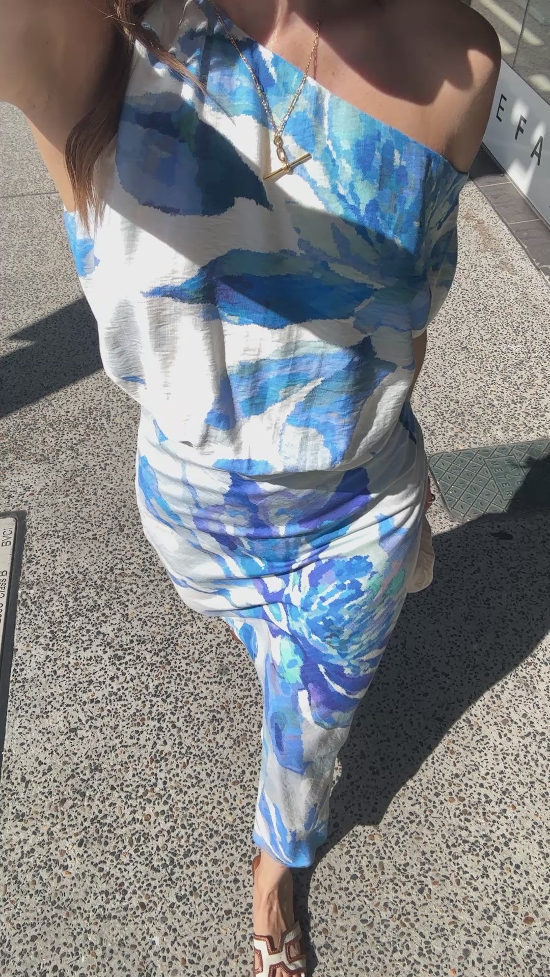 CASSIA OFF THE SHOULDER MIDI DRESS - BLUE PRINT