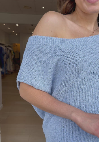 MADISON OFF THE SHOULDER KNIT TOP - SKY BLUE