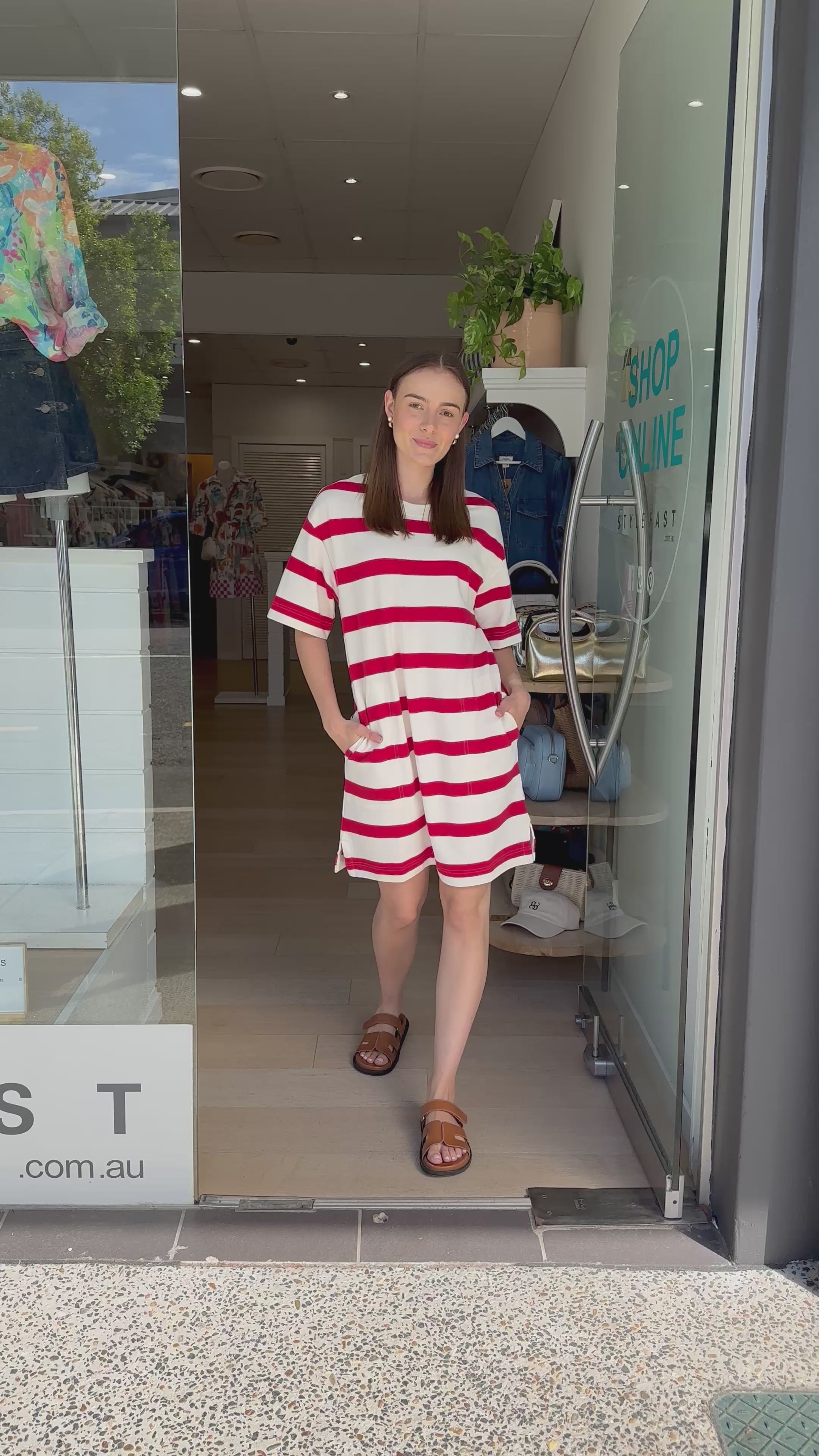 CERES LIFE MINI TERRY DRESS - RED/IVORY STRIPE