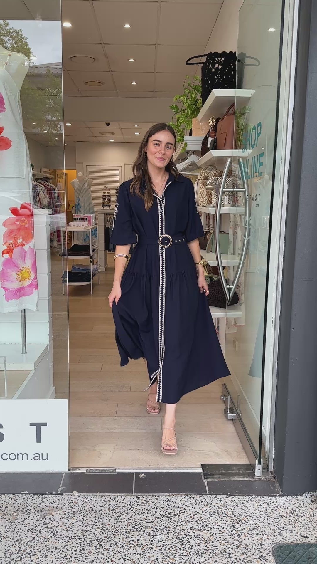 KELANI MAXI SHIRTDRESS - NAVY EMBROIDERY