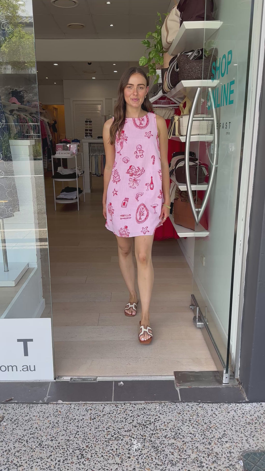 BY FRANKIE ZANA SHIFT DRESS - PINK/RED CHRISTMAS