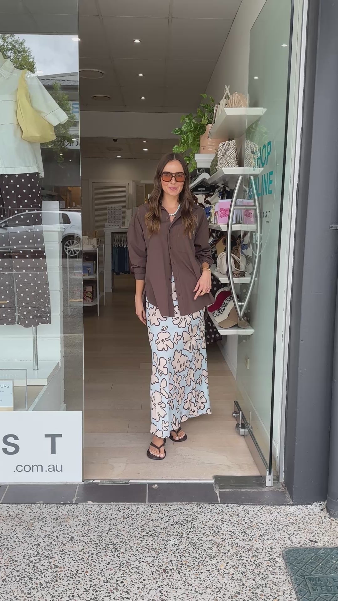 SLOAN SLIP SKIRT - BLUE/CHOCOLATE PRINT