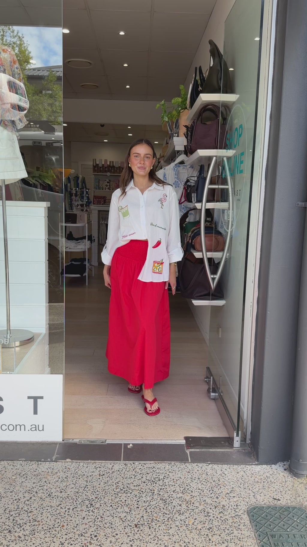 INES SHIRRED WAIST SKIRT - RED