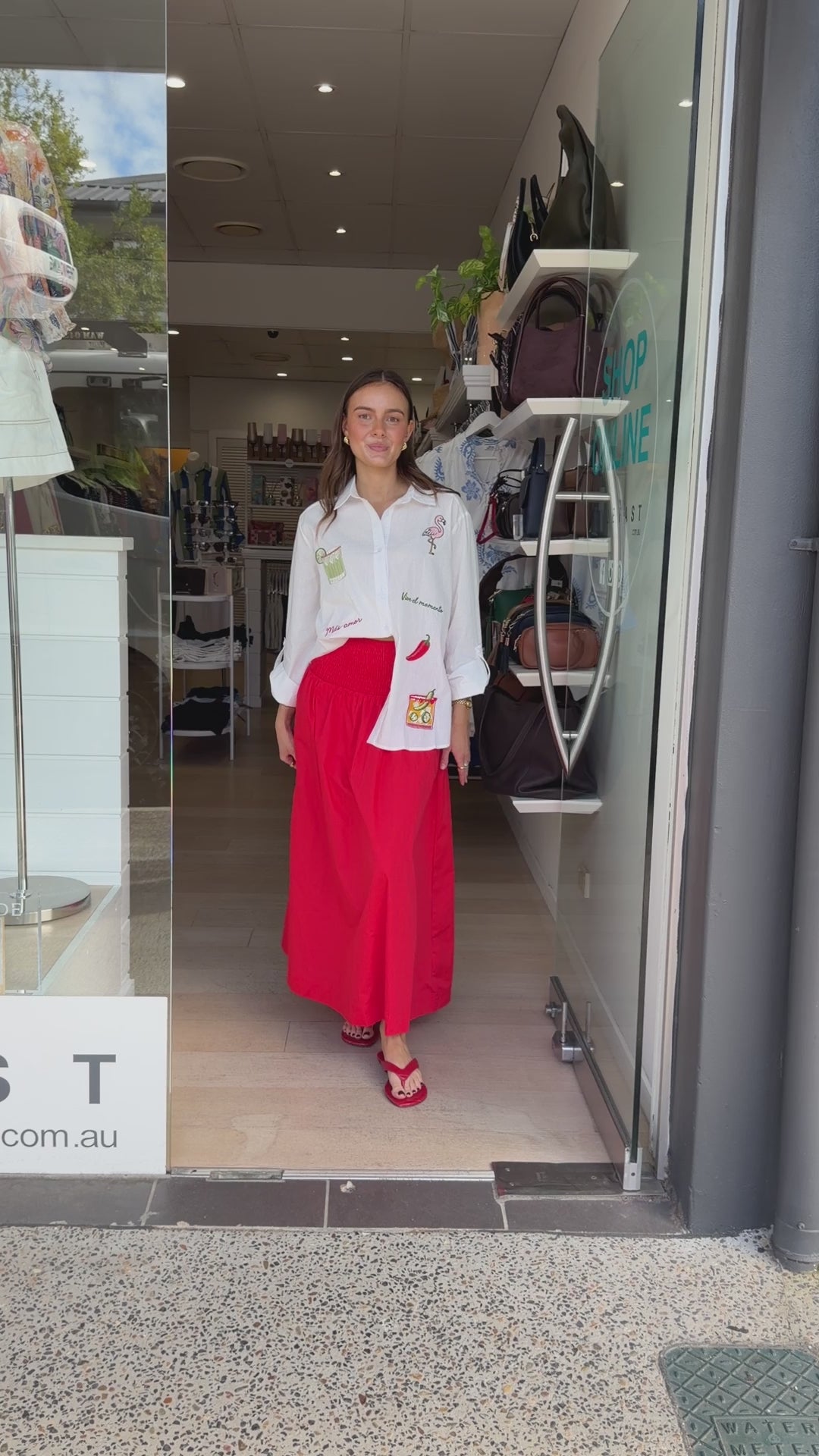 INES SHIRRED WAIST SKIRT - RED