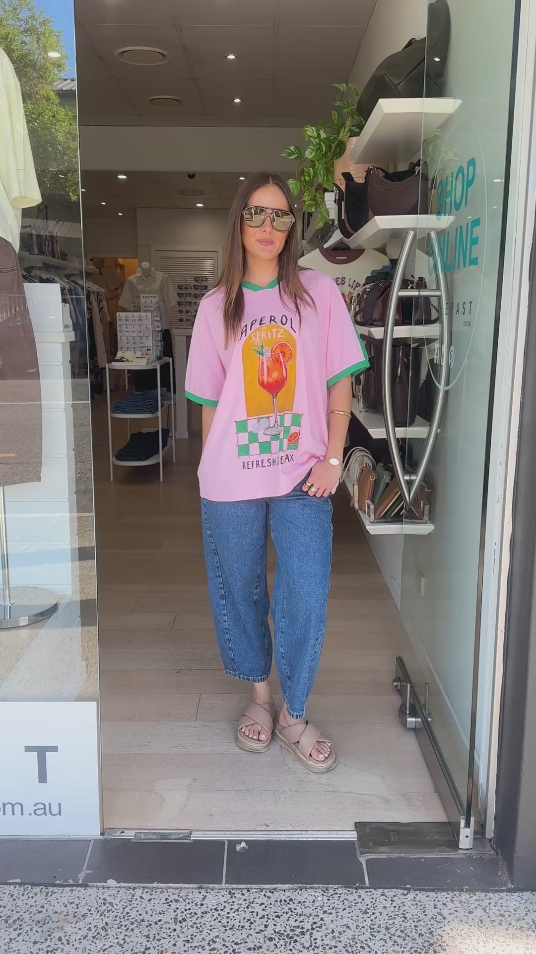 BY FRANKIE V NECK APEROL SPRITZ OVERSIZED TEE - PINK/GREEN