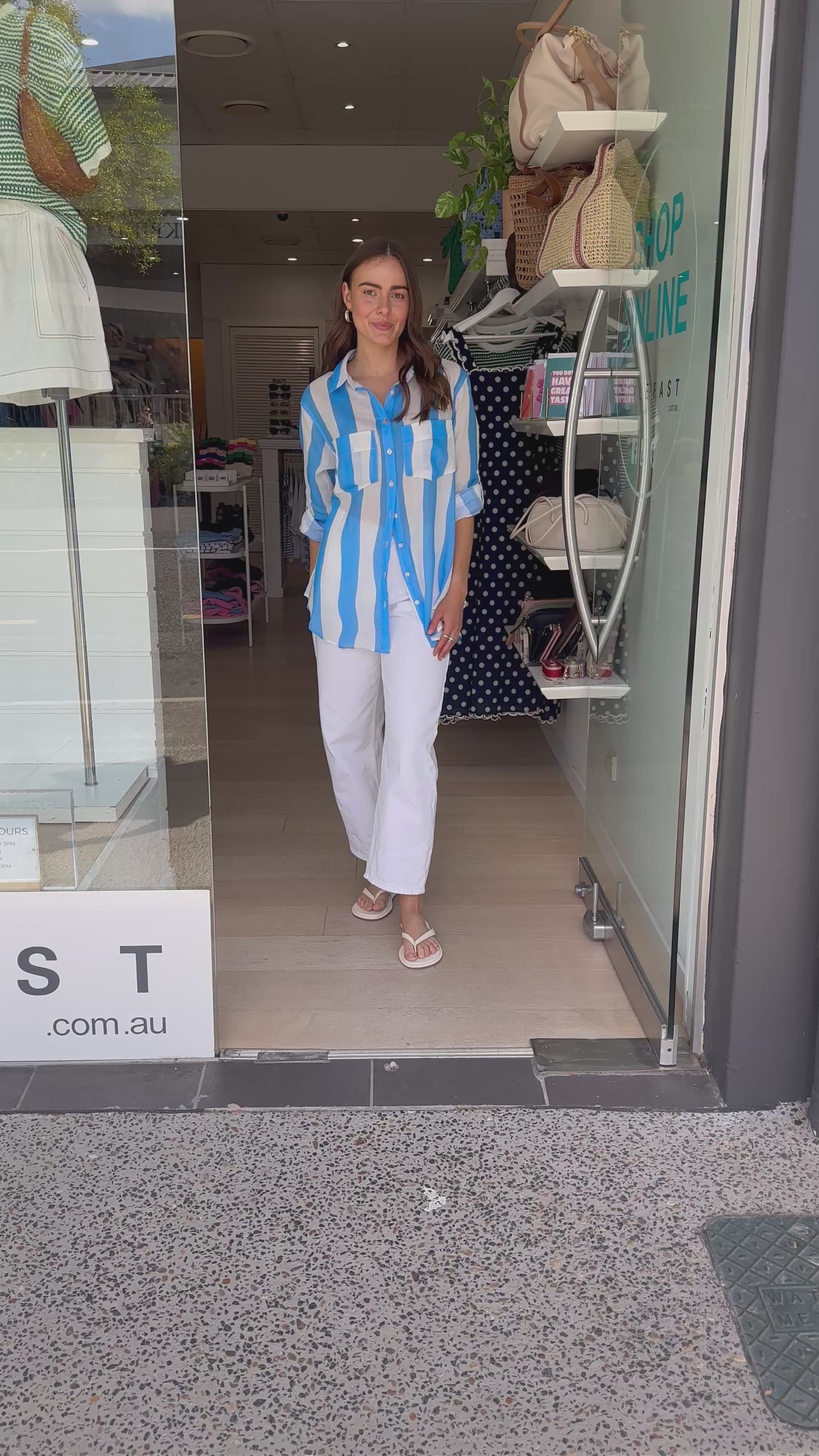 SHAE BUTTON THROUGH SHIRT - BLUE & WHITE STRIPE