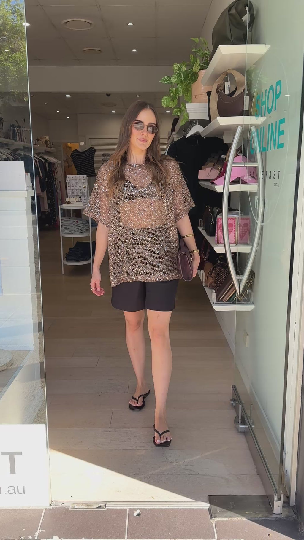 ELSIE SEQUIN TEE - MOCHA