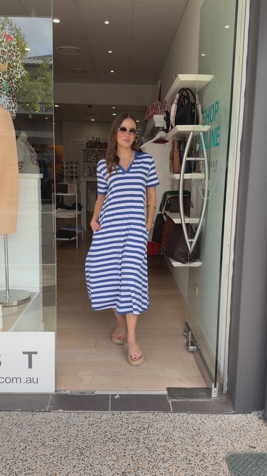 BROOKE COTTON JERSEY MIDI DRESS - COBALT & WHITE STRIPE