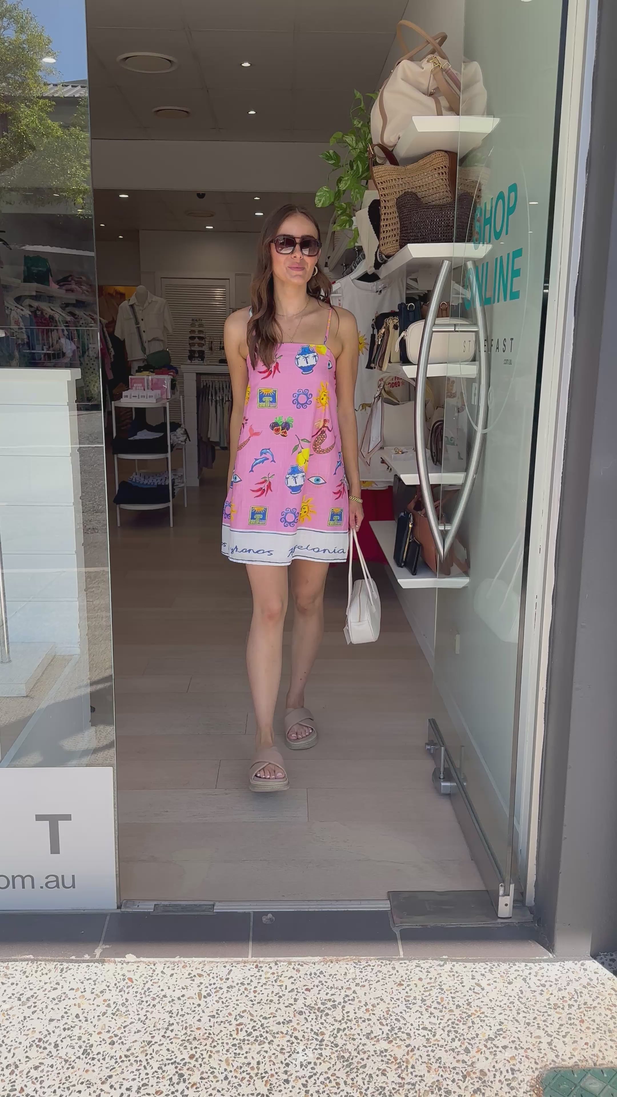 BY FRANKIE GREEK ISLAND MINI DRESS - PINK PRINT