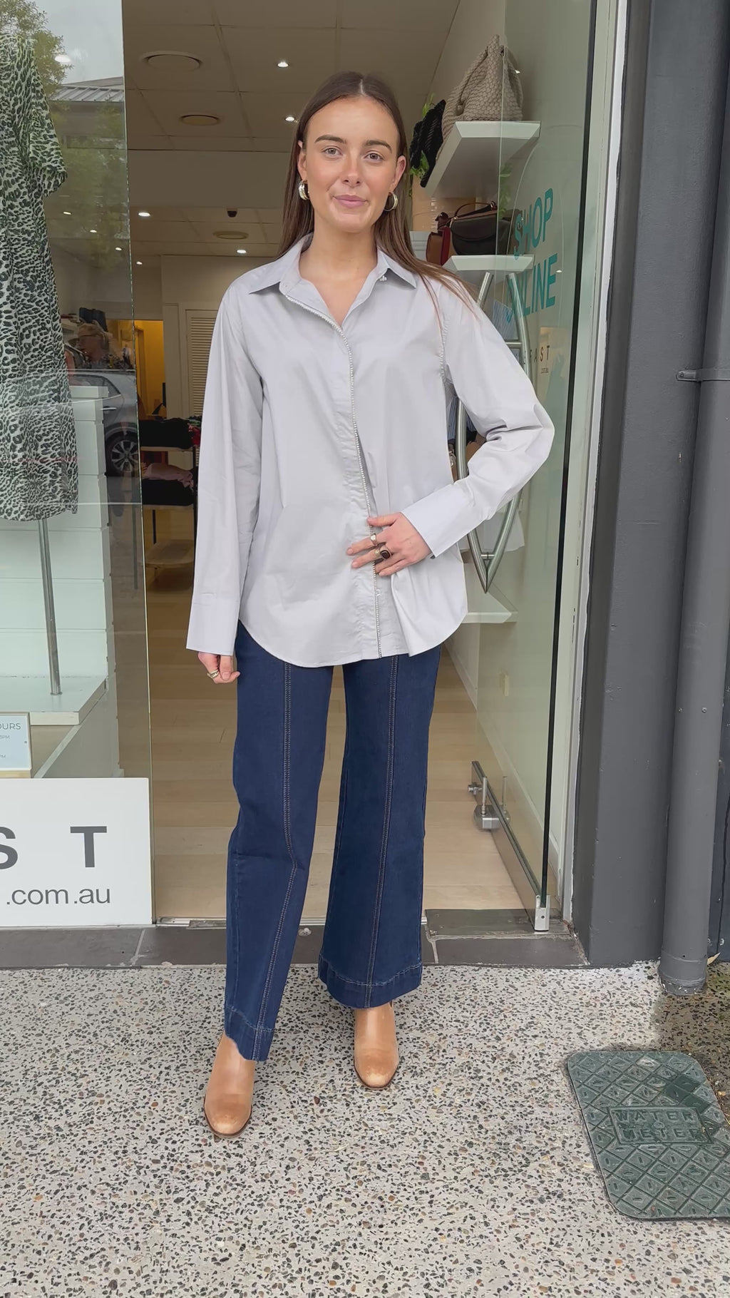 GRACIE DIAMANTE TRIM SHIRT - SILVER