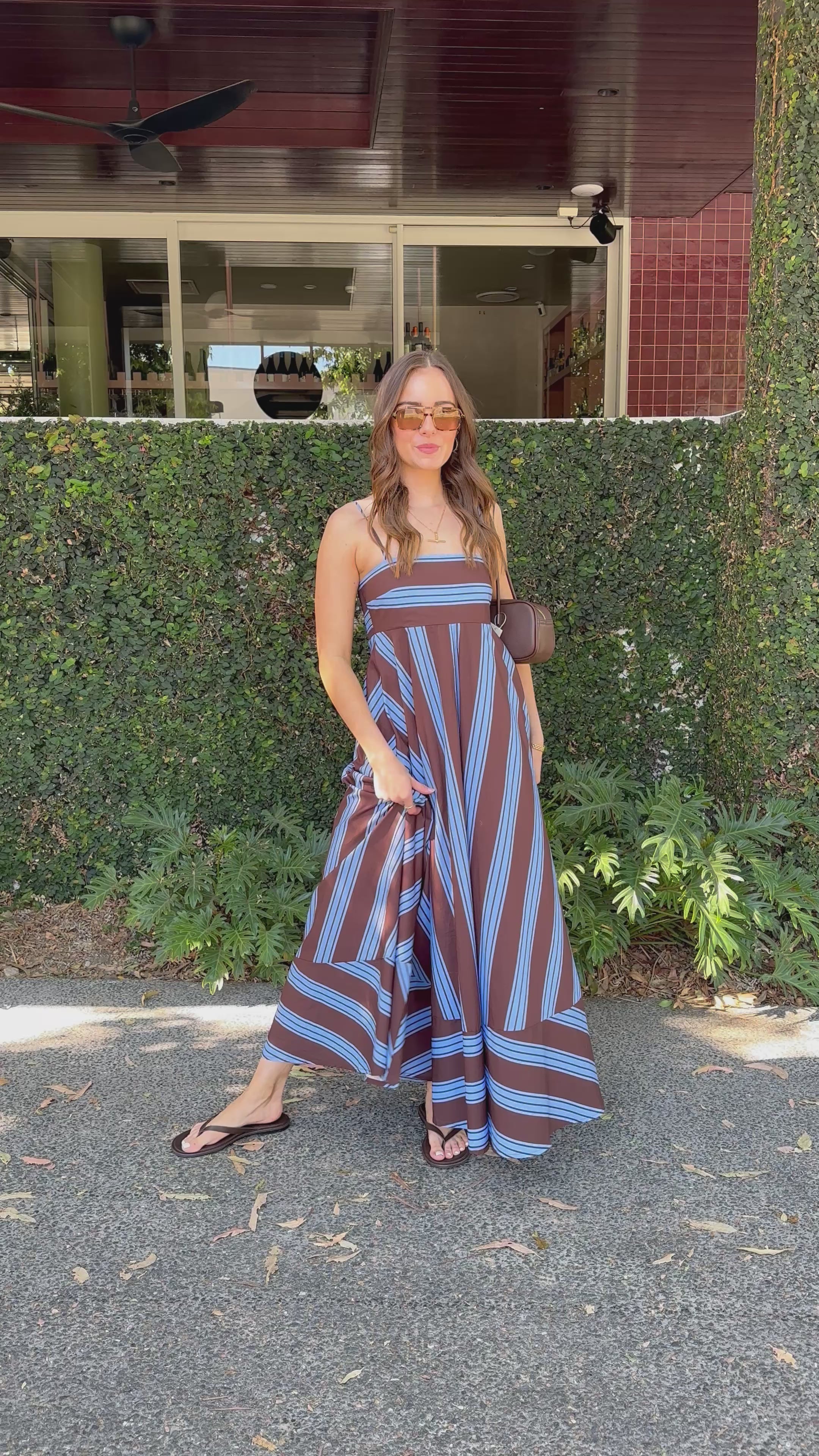 TAHLIA MAXI DRESS - CHOCOLATE & BLUE STRIPE