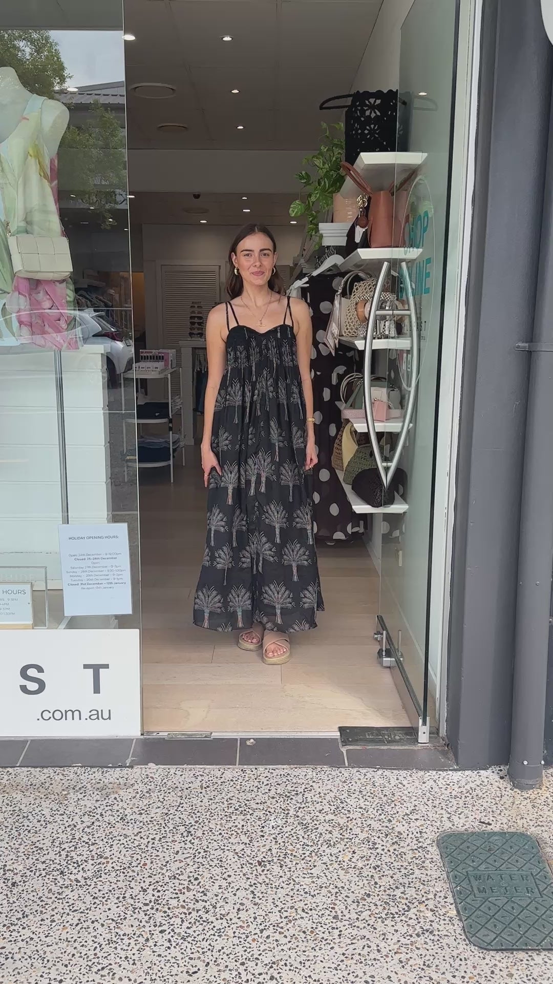 ADORNE INDRA PINTUCK MAXI DRESS - PALM PRINT