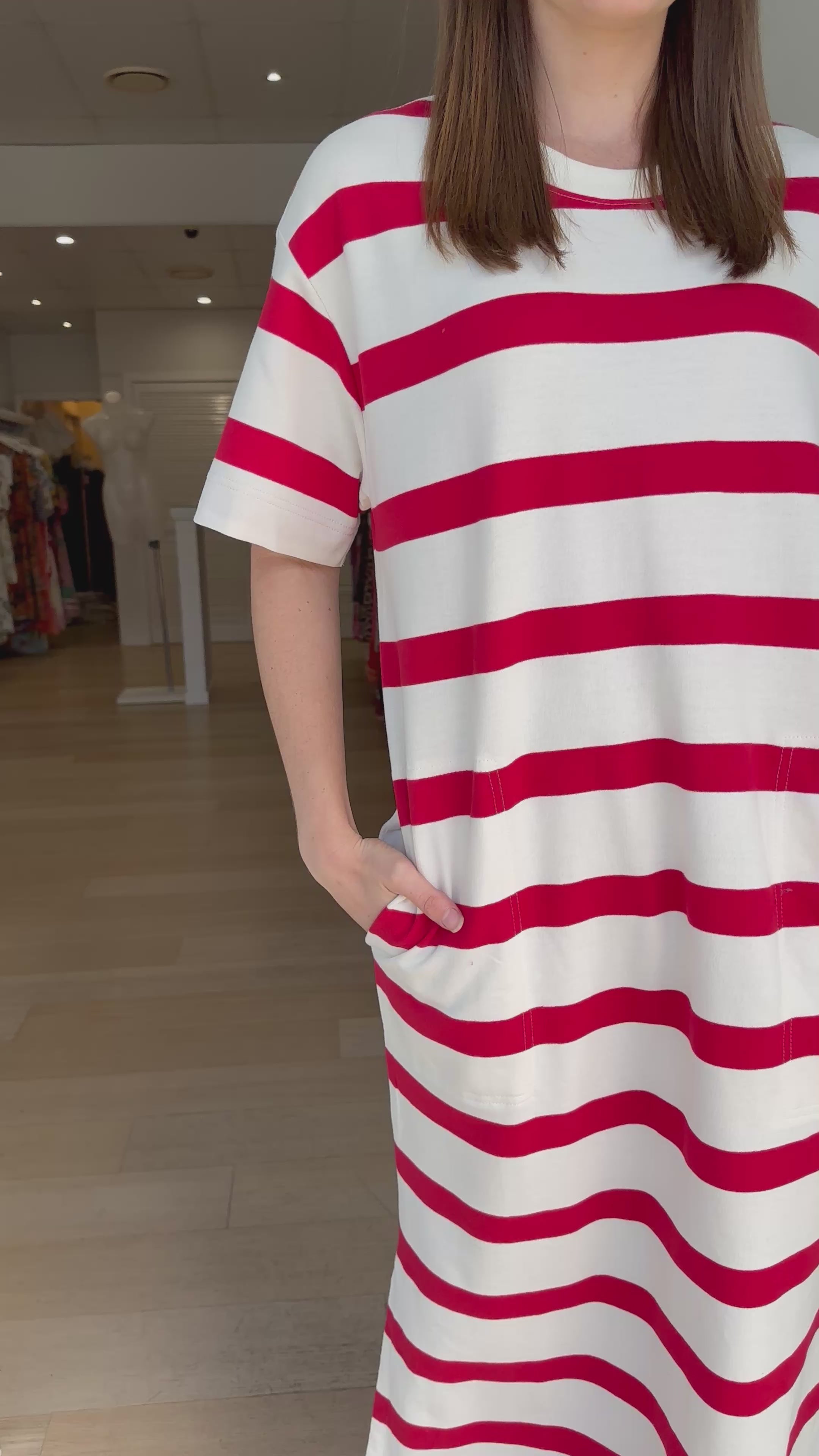 CERES LIFE MIDI TERRY DRESS - RED/IVORY STRIPE