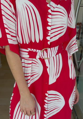 TALLULAH MAXI SHIRTDRESS - RED & WHITE PRINT