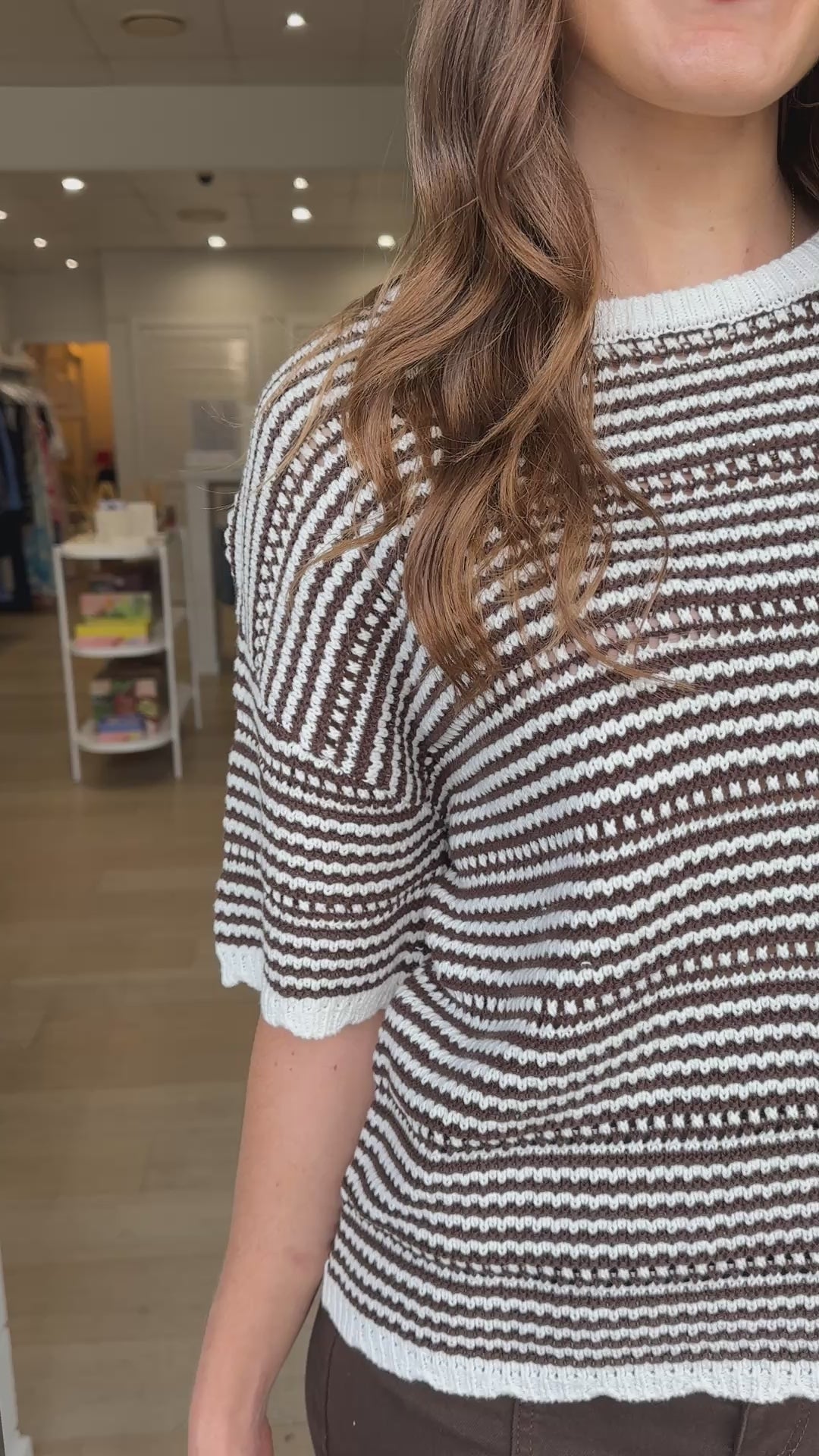 CERES LIFE NINA BOXY KNIT TEE - CHOCOLATE STRIPE