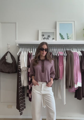 FEATHER + NOISE HUNTER TOP - CHOCOLATE PINK STRIPE