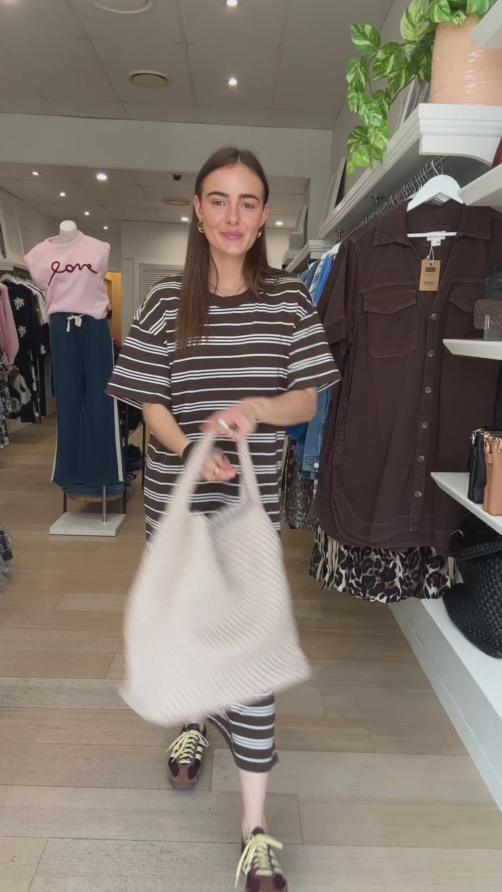 CERES LIFE CHARLOTTE MIDI TERRY DRESS - CHOCOLATE WHITE STRIPE