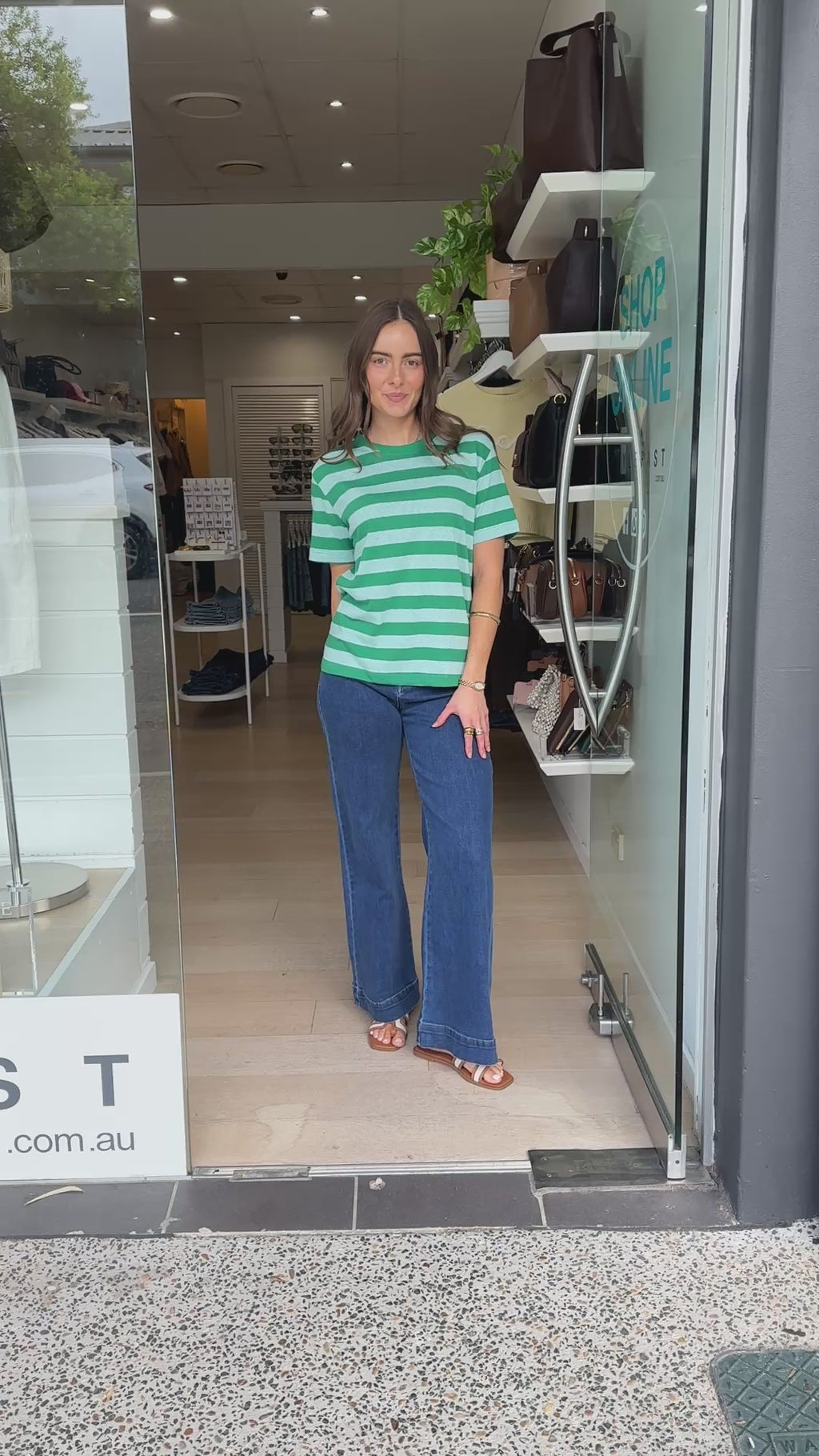 NINA TEE - GREEN STRIPE