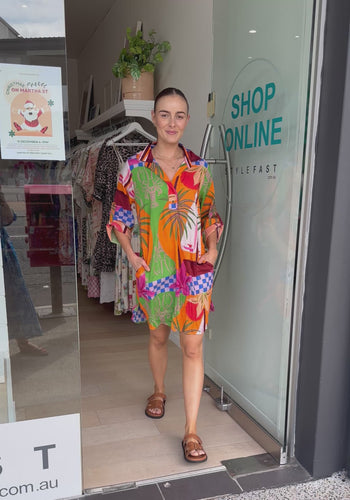 LULALIFE VIVIEN COTTON SHIRTMAKER DRESS - MULTI PRINT