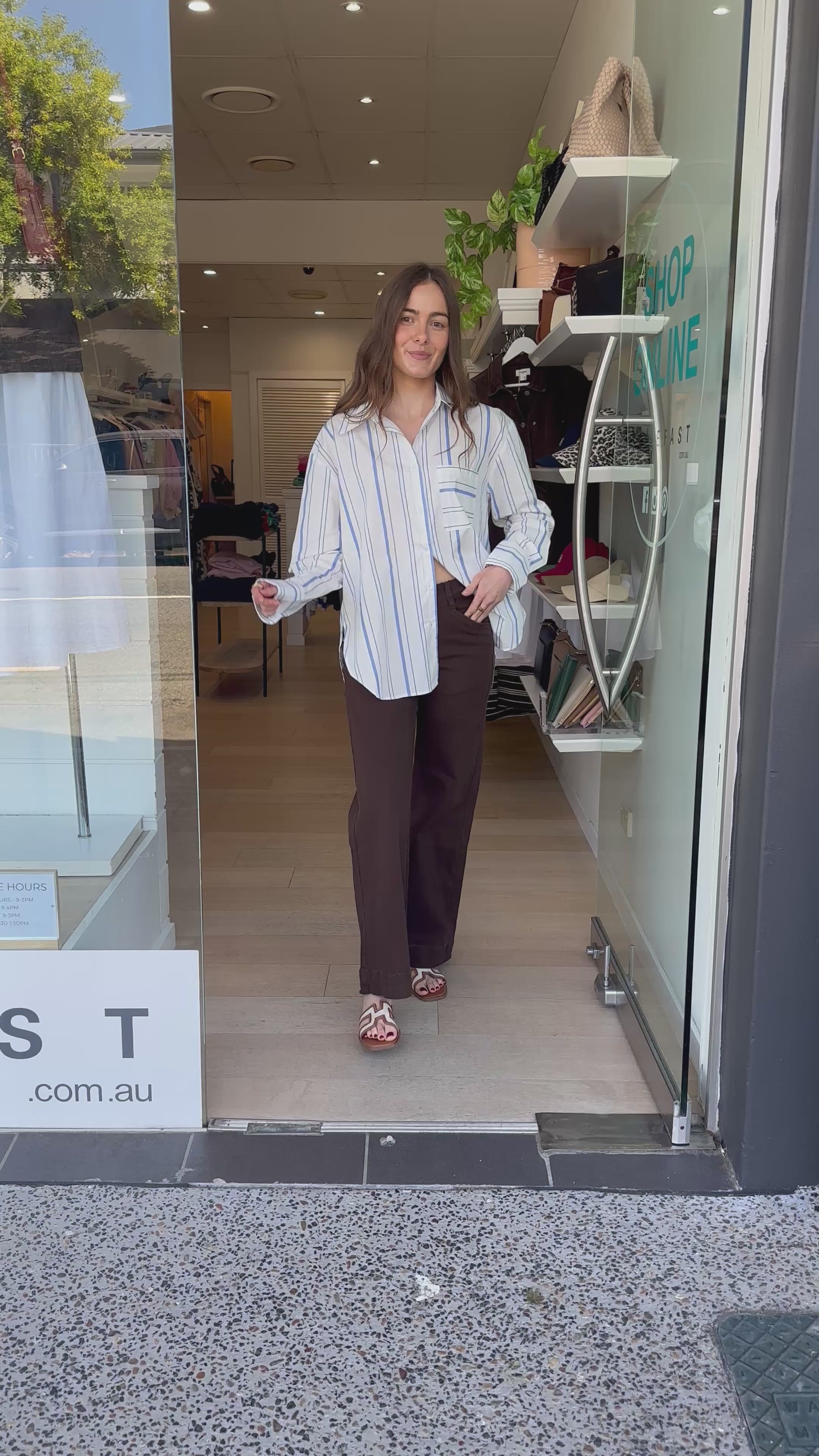 ZANA BUTTON THROUGH SHIRT - WHITE & BLUE
