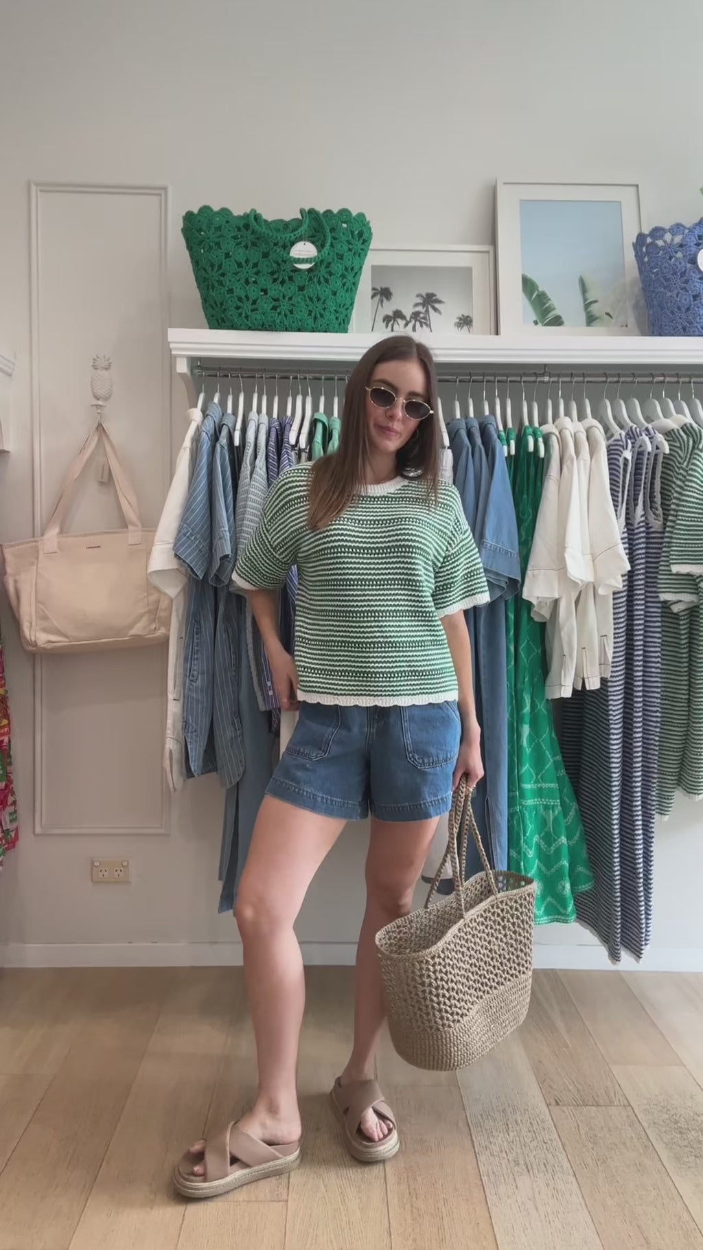 CERES LIFE NINA BOXY KNIT TEE - KELLY GREEN STRIPE