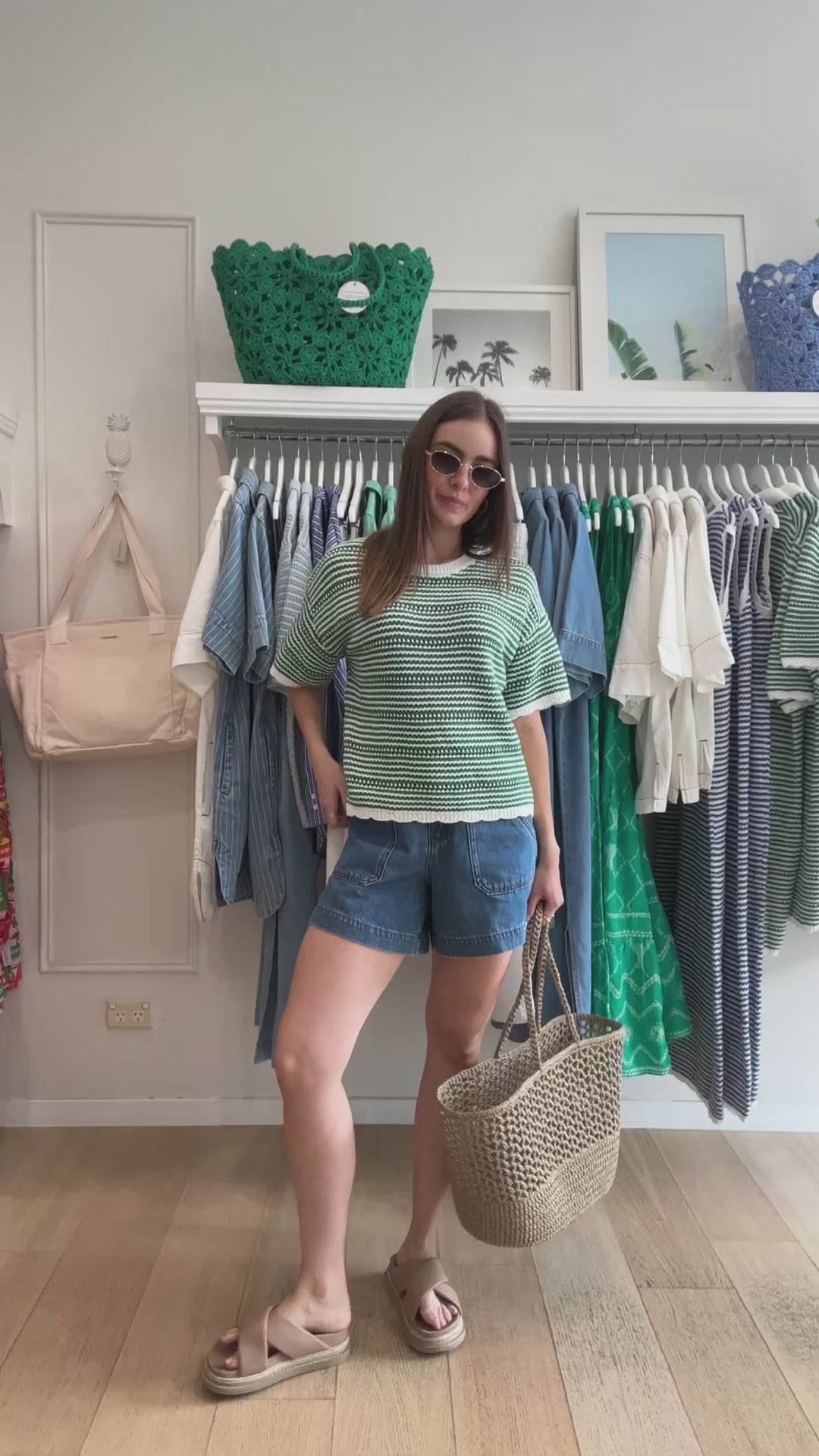 CERES LIFE NINA BOXY KNIT TEE - KELLY GREEN STRIPE