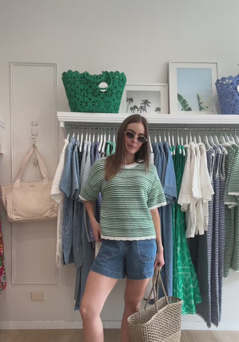 CERES LIFE NINA BOXY KNIT TEE - KELLY GREEN STRIPE