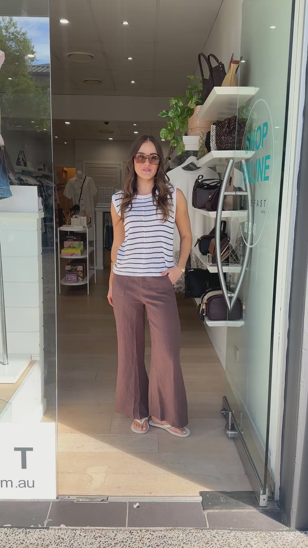 ZARA LOOSE KNITTED TANK - CHOC/WHITE STRIPE