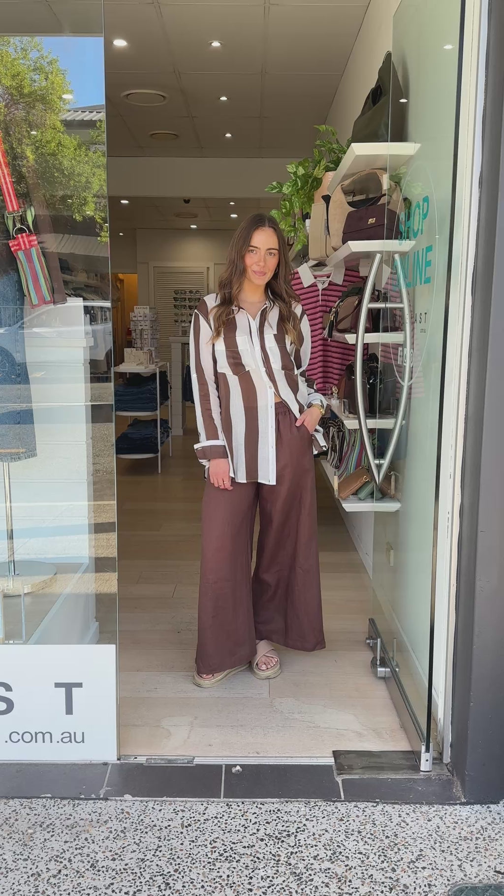 SHAE BUTTON THROUGH SHIRT - CHOCOLATE & WHITE STRIPE
