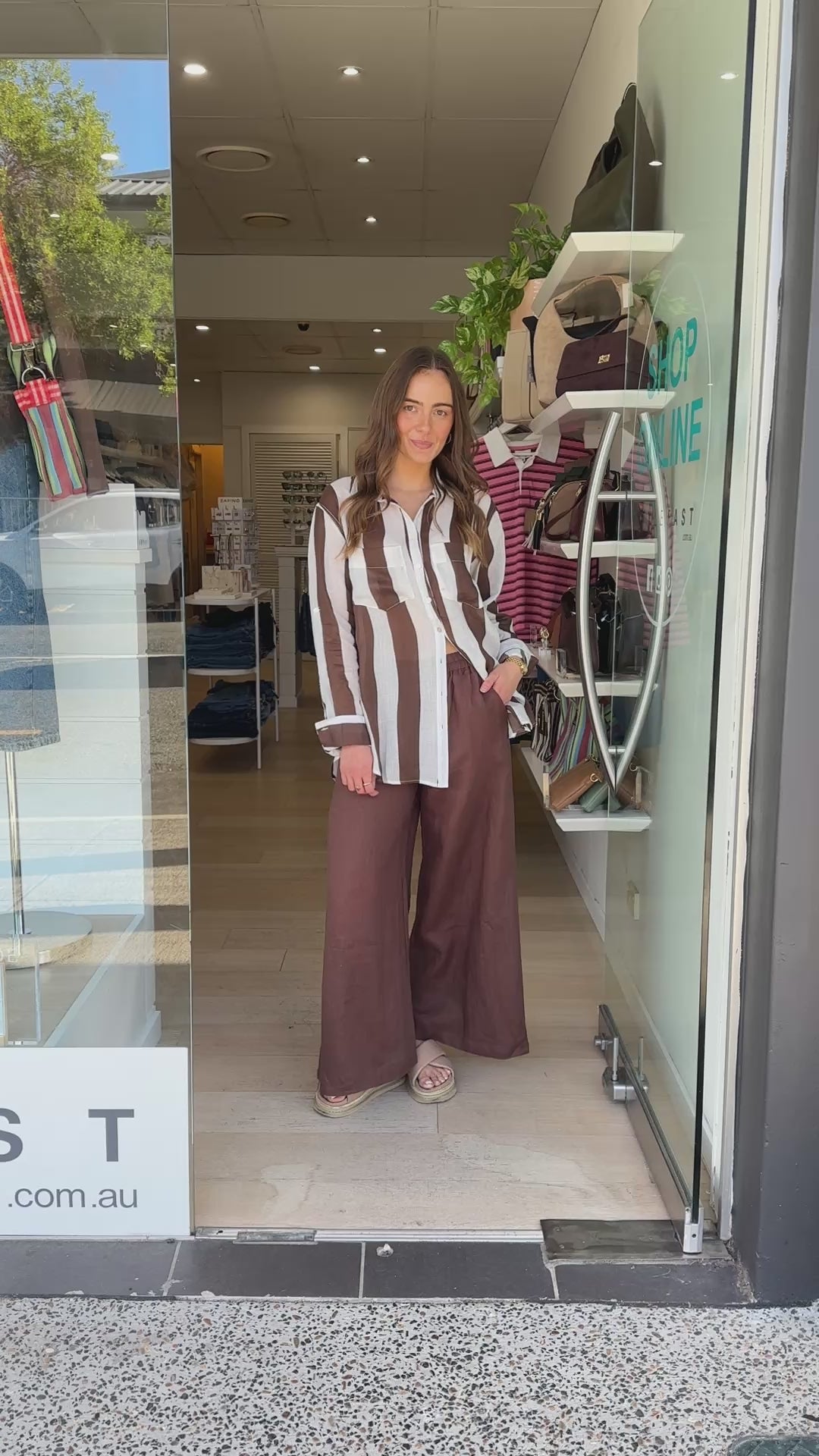 SHAE BUTTON THROUGH SHIRT - CHOCOLATE & WHITE STRIPE