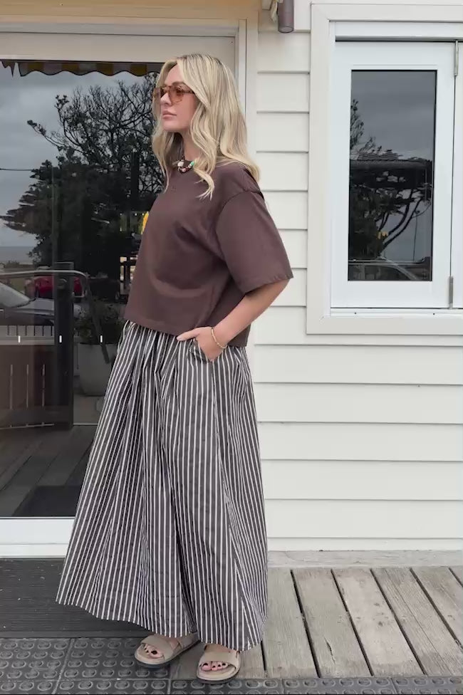 CERES LIFE FLORENCE MAXI SKIRT - CHOC/WHITE STRIPE