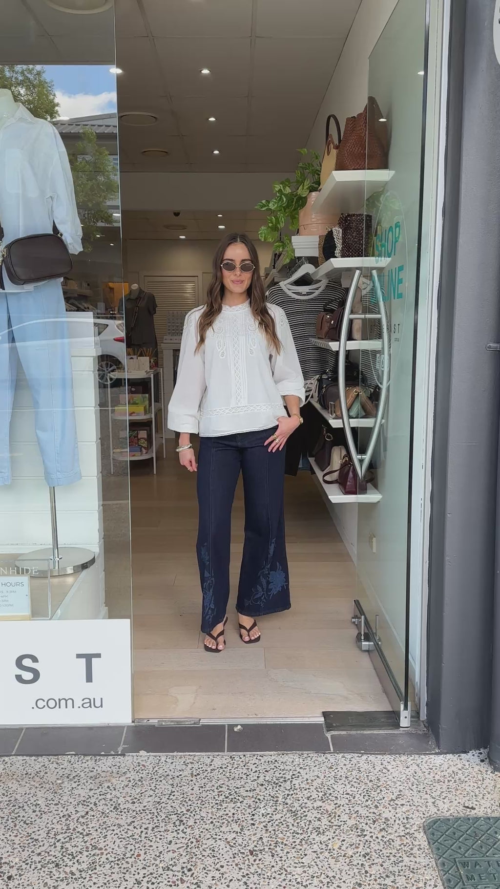 ADORNE BRODY WIDE LEG LASER PRINT PANT - DARK DENIM