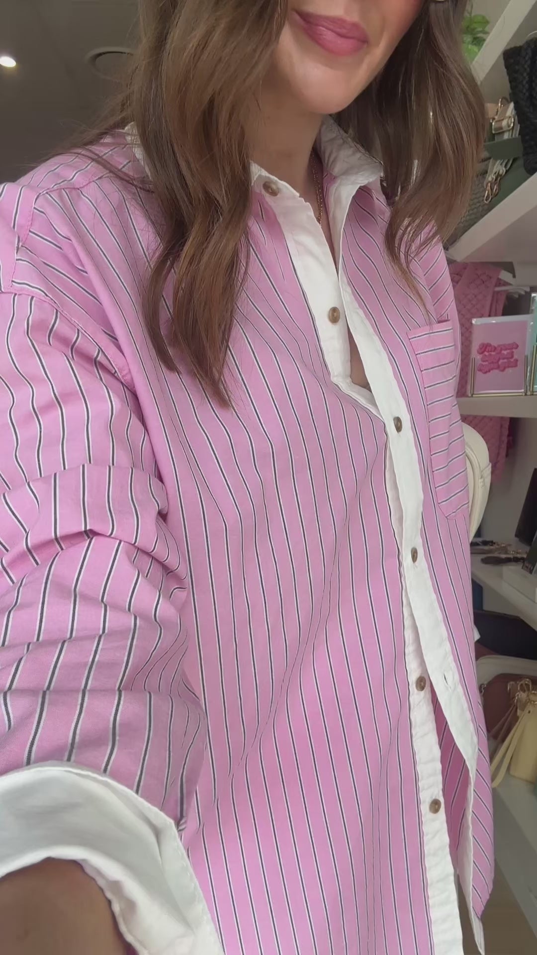 CERES LIFE COTTON PETA OVERSIZED SHIRT - HIBISCUS PINK STRIPE