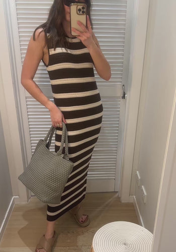 CERES LIFE MARGOT MESH KNIT TANK MIDI DRESS - CHOC STRIPE