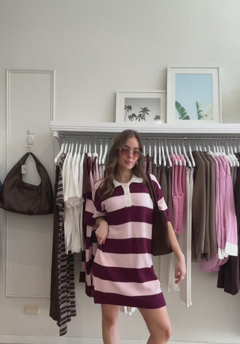 FEATHER + NOISE BREE KNITTED DRESS - PINK & BURGUNDY