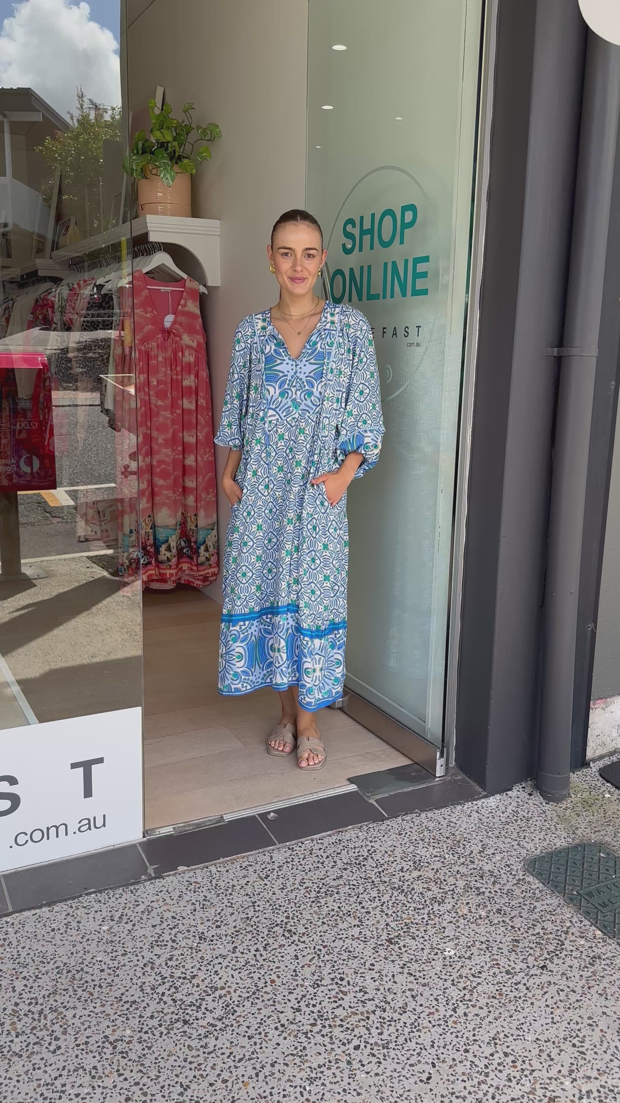 MENDEZ BATWING MIDI DRESS - BLUE PRINT