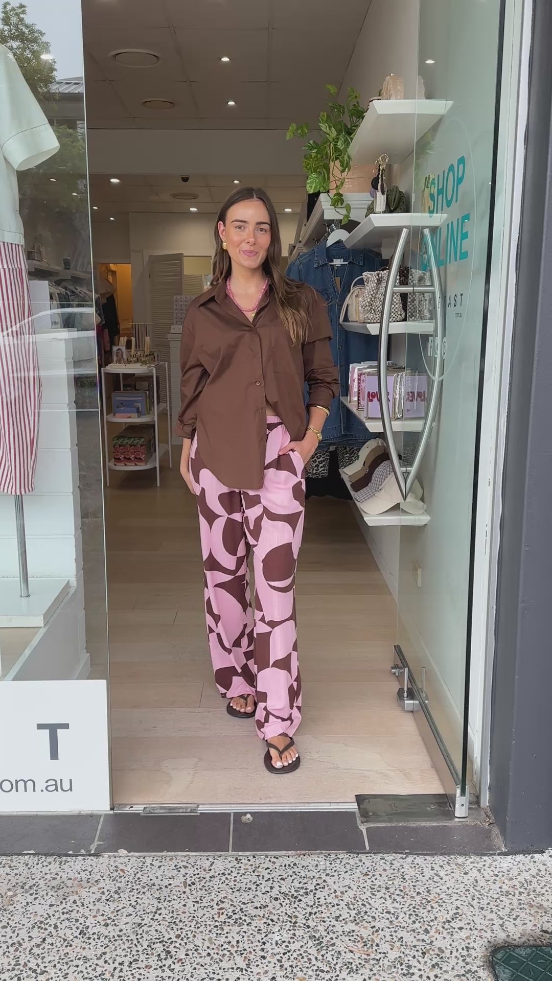 COCO RELAXED PANTS - CHOCOLATE & PINK