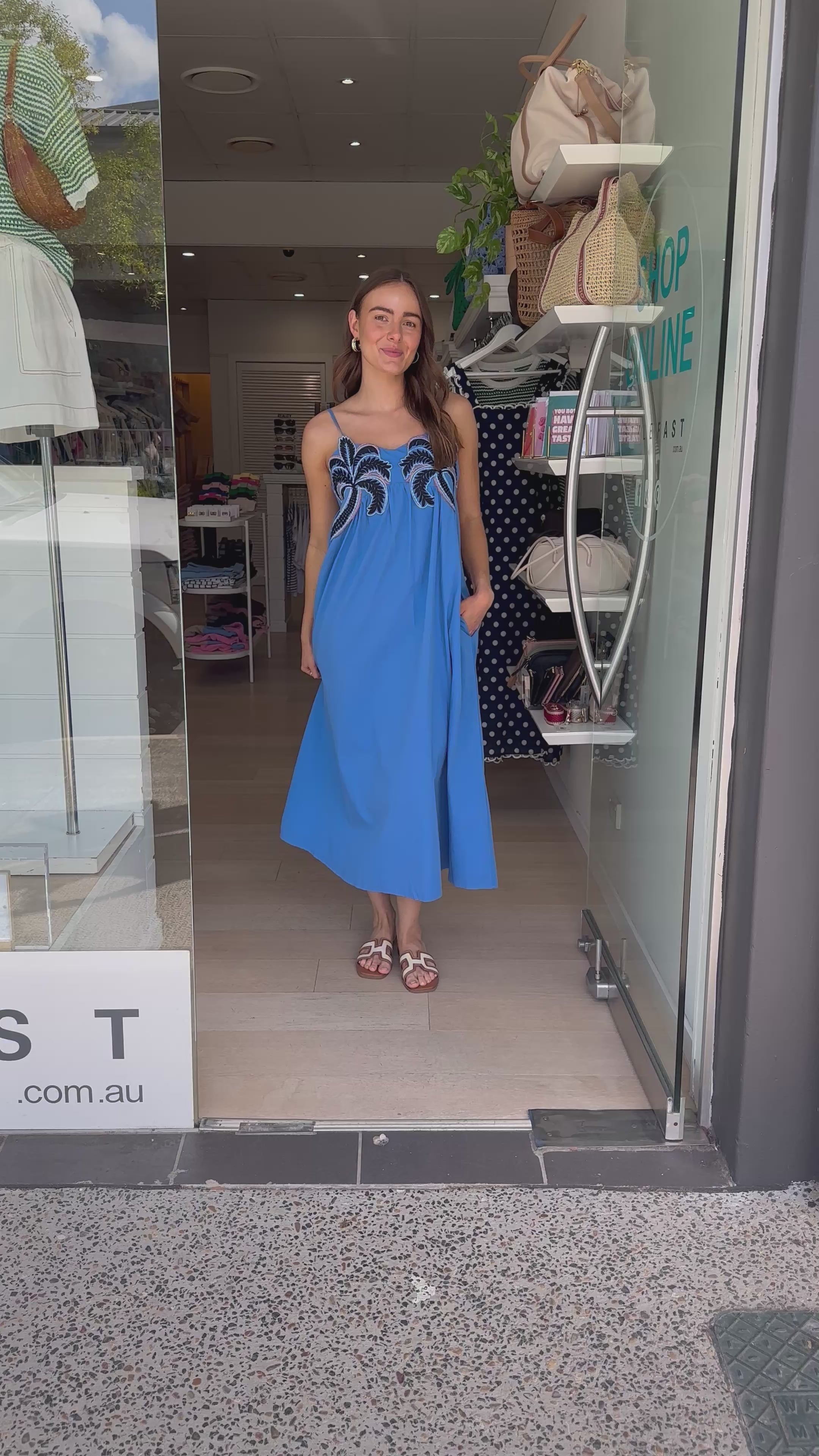 ALICE EMBROIDERY DETAIL MAXI DRESS - BLUE