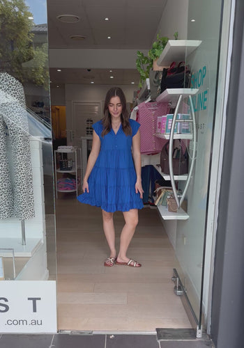 LULALIFE SHAYNA TIERED COTTON DRESS - OCEAN