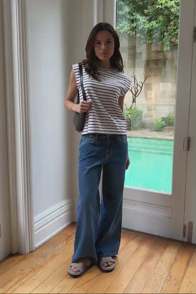 CERES LIFE EXTENDED SHOULDER TEE - WHITE/POMEGRANATE STRIPE