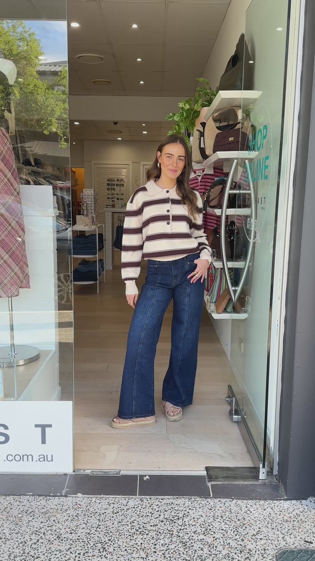 EMMY COLLARED KNIT JUMPER - LATTE LINES